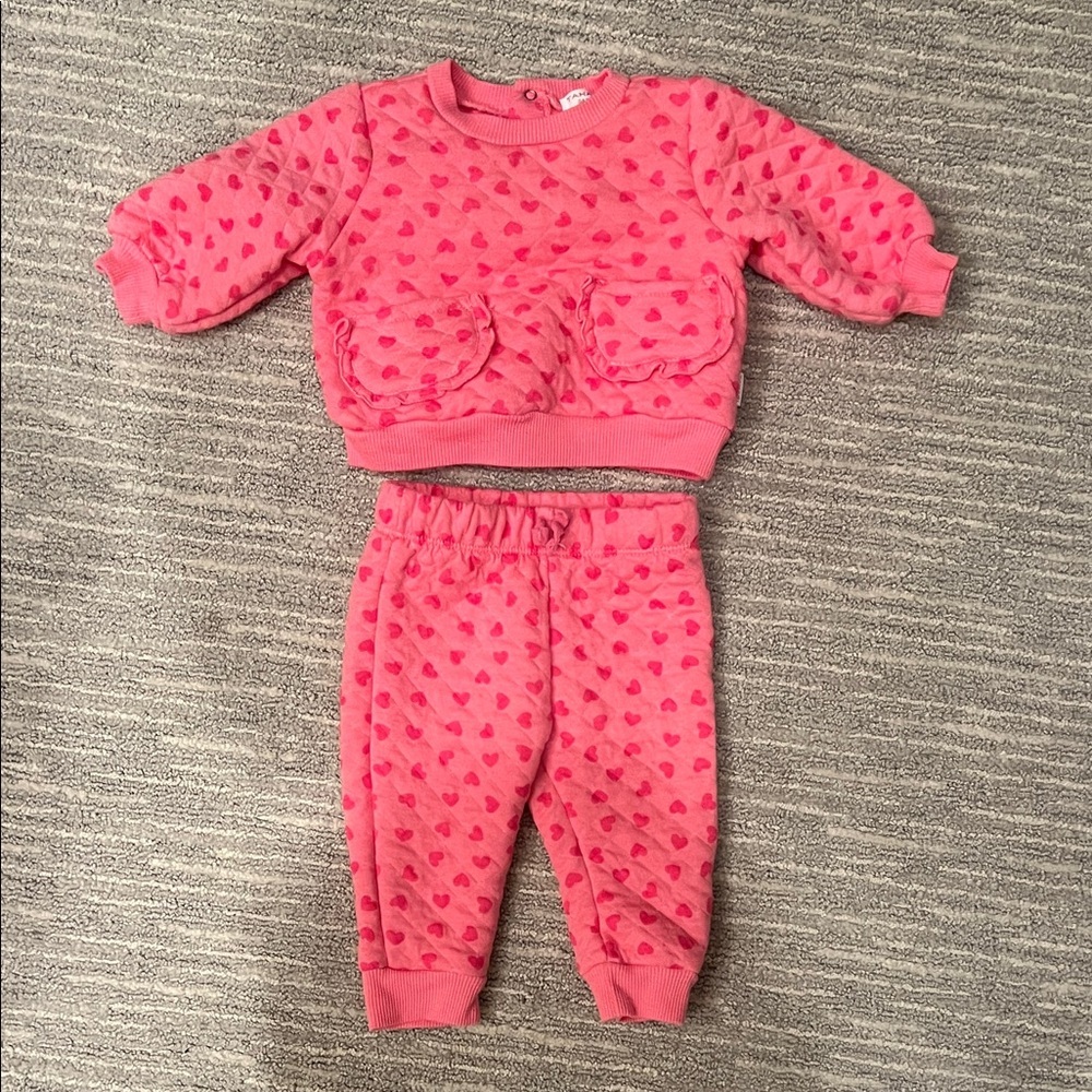 Pink Heart Print Baby sweat Set (6-9 months)